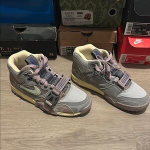 Nike Gray and Cream Sneakers with Purple Accents